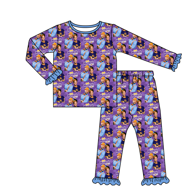 custom cartoon meekah purple long sleeve pants girls pajamas