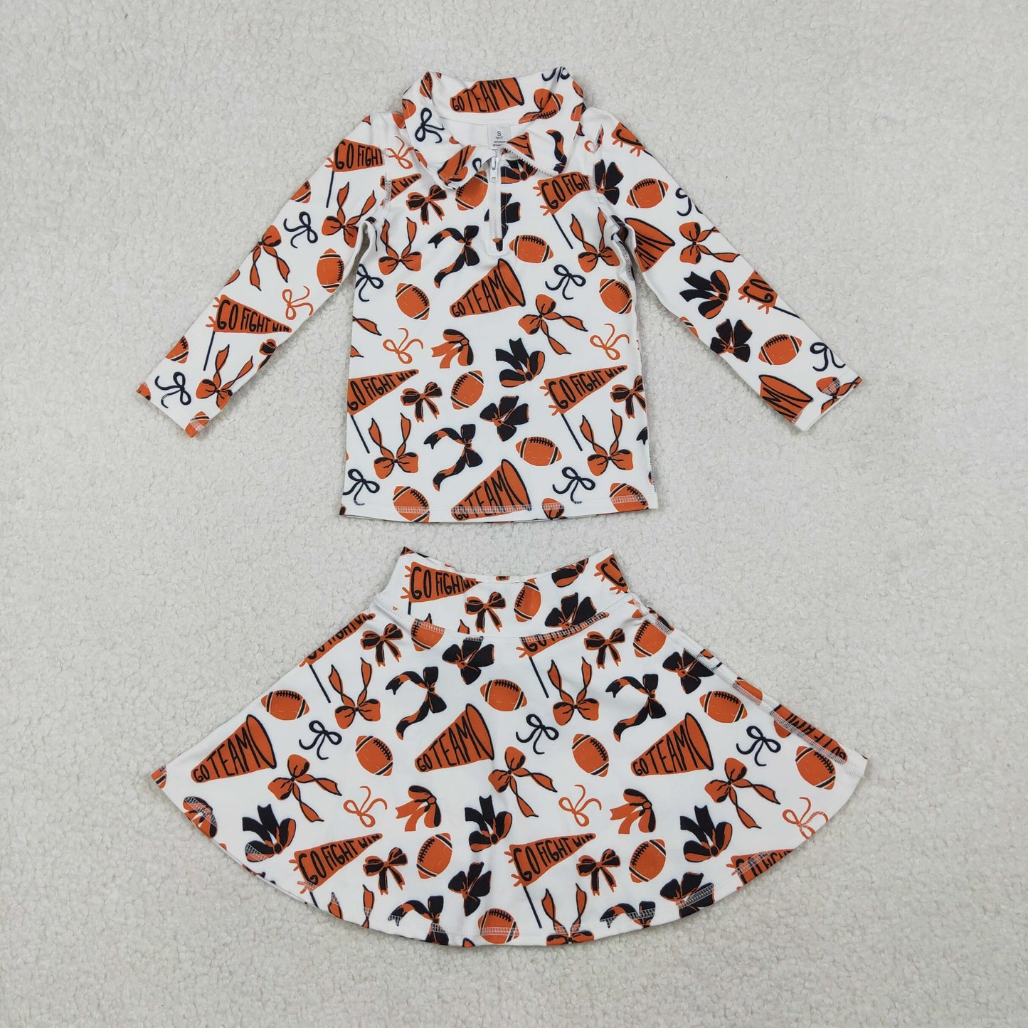 yoga GLD1285 football orange bows zipper long sleeve skort skirt girls set