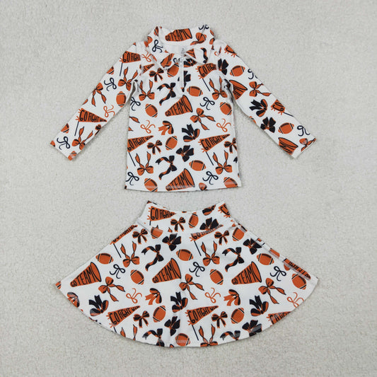 yoga GLD1285 football orange bows zipper long sleeve skort skirt girls set