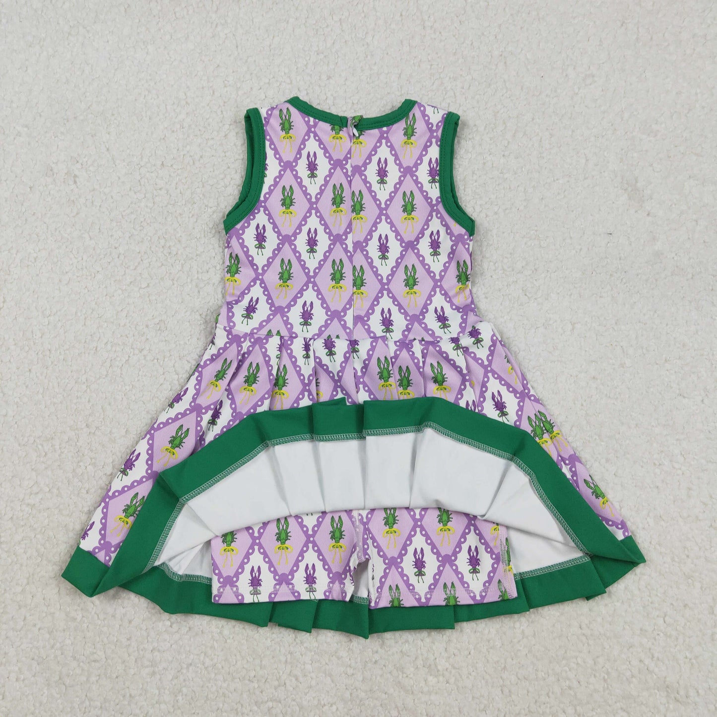 GSD2868 yoga Mardi Gras crayfish purple sleeveelss skorts girls dress