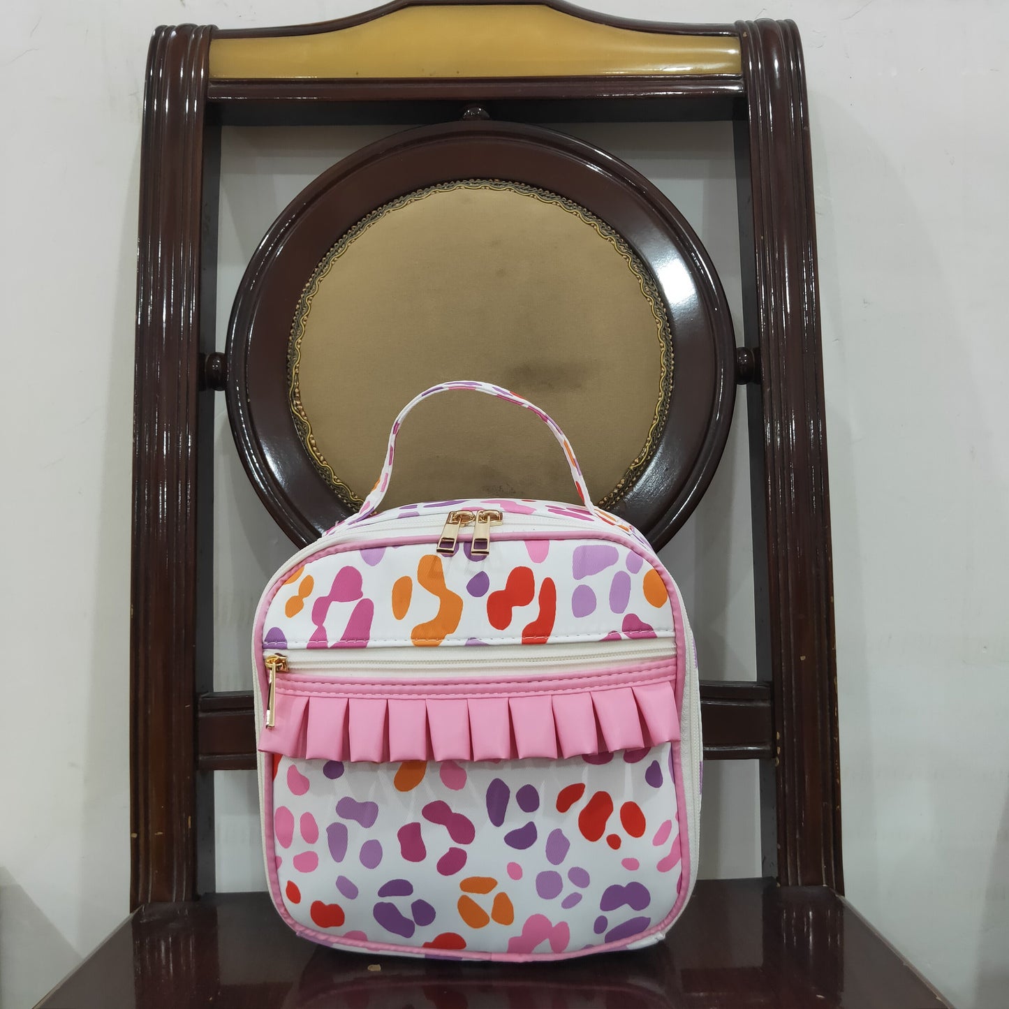 BA0309 colorful leopard pink ruffles lunchbox lunch bag