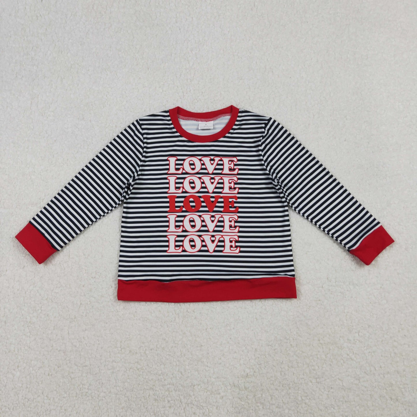 GT1237 Valentine's Day love black striped long sleeve girls top