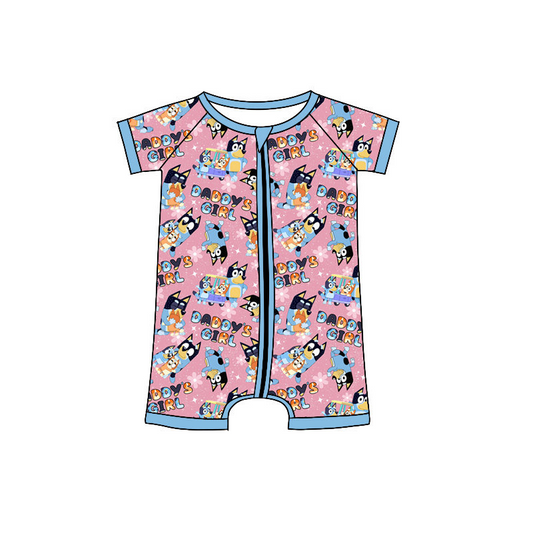custom style daddy's girl cartoon dog zipper short sleeve girls romper