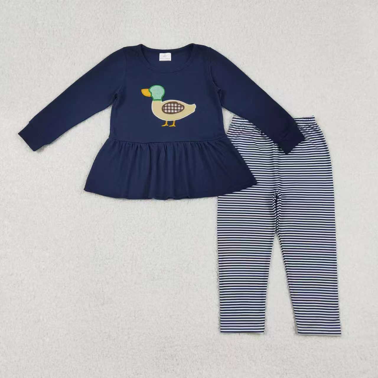 embroidery mallard duck navy blue romper/set RTS Sibling Clothes