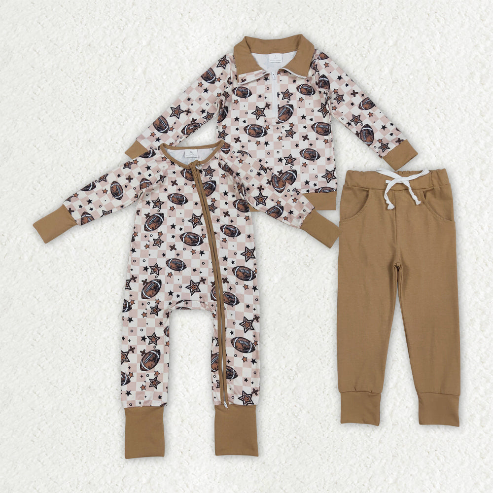 football star checkered romper/set RTS Sibling Clothes