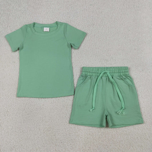 BSSO1886 Light Green Short Sleeve Shorts Boys Set
