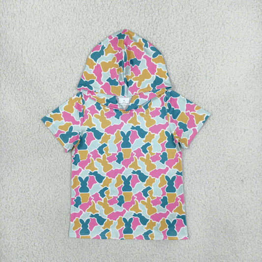 GT1919 Easter Bunny Rabbit Camo Hoodie Short Sleeve Girls Top