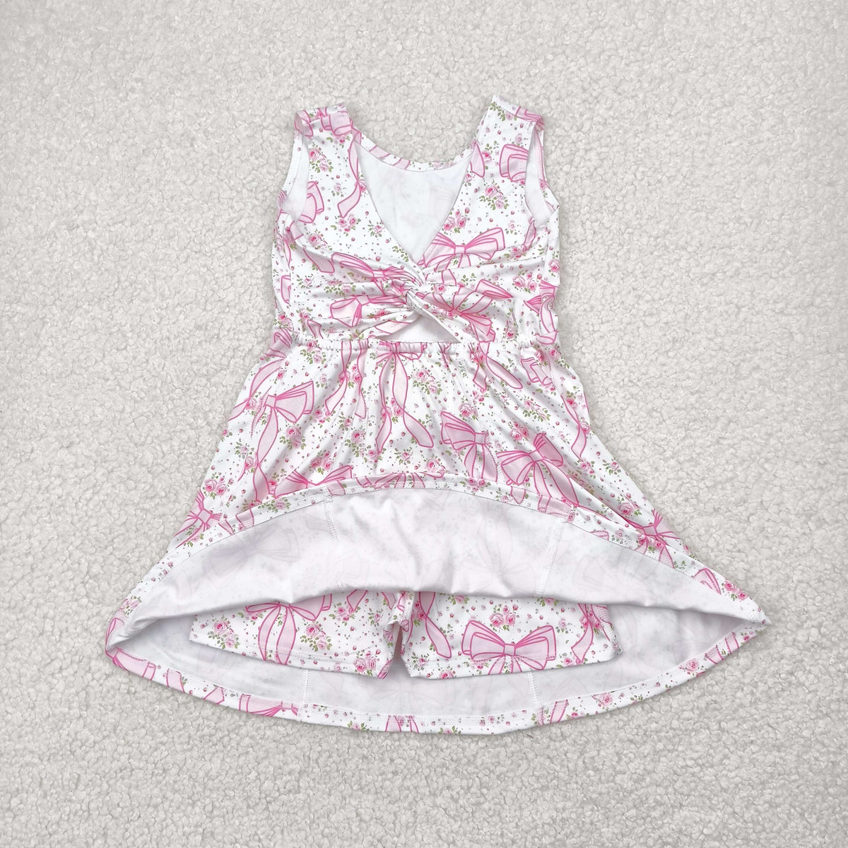 GSD2199 yoga pink bows coquette bows flowers sleeveless skirt with shorts girls dress