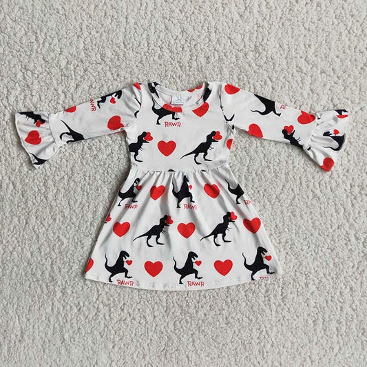 Valentines' Dinosaur Print Girls Dress