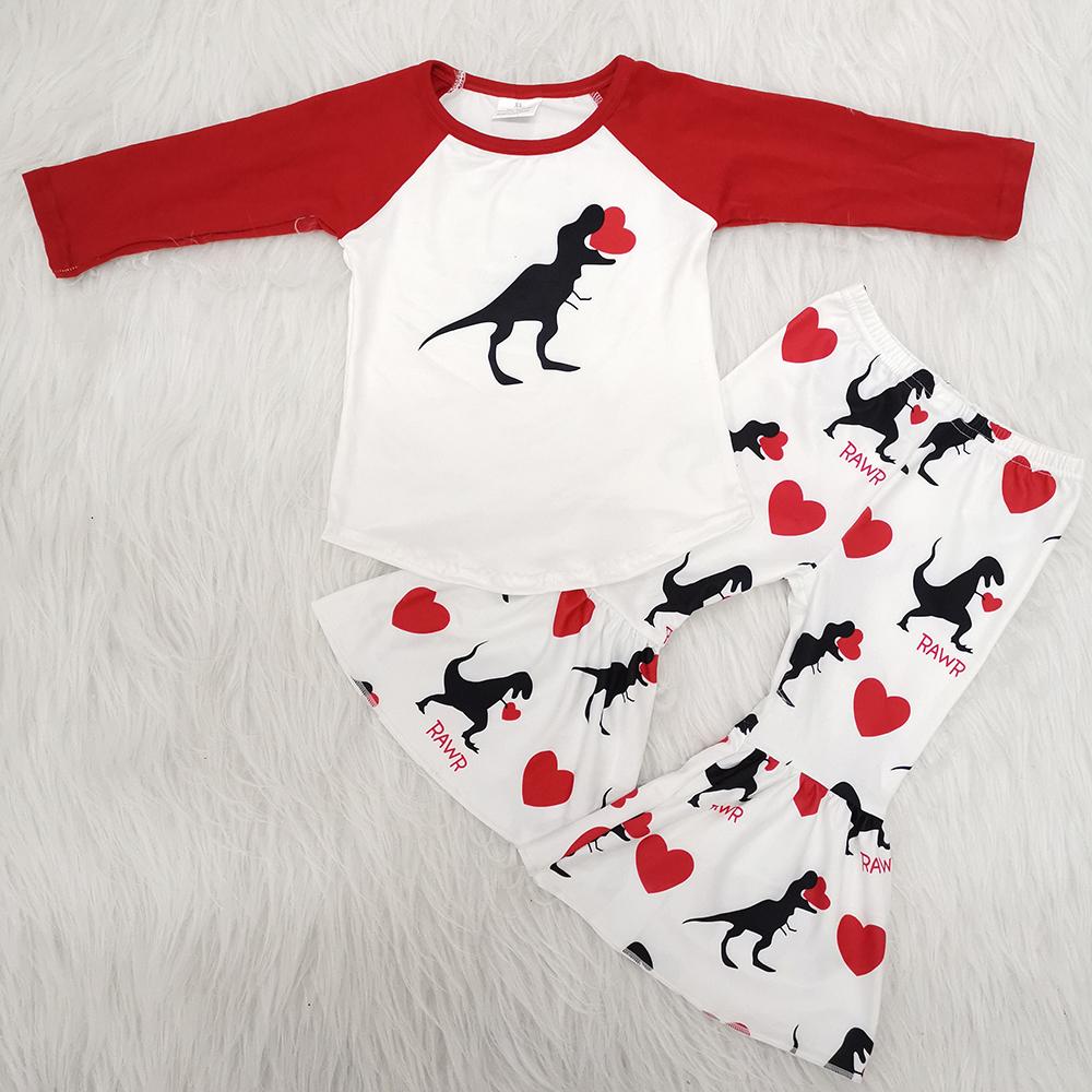 Baby Girls Valentines Dinosaur Print Set