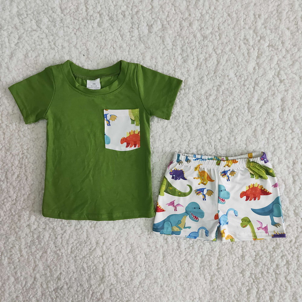 Boys Green Dinosaur Pocket Summer Set