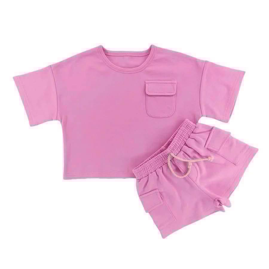preorder pink cotton short sleeve shorts girls set