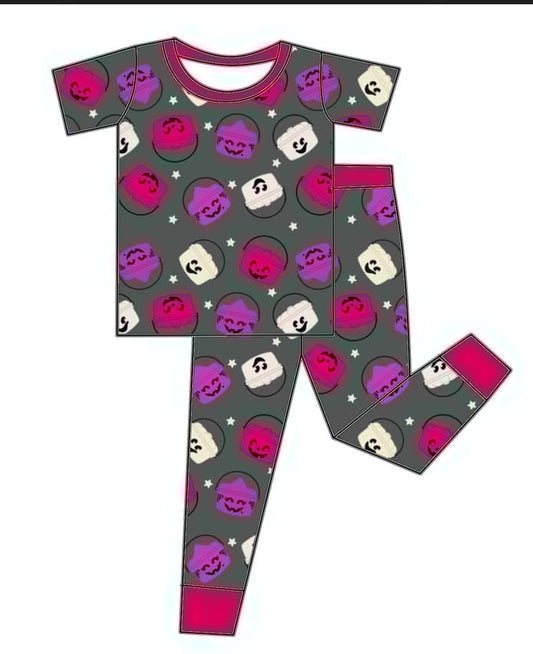 custom bamboo Halloween pumpkin short sleeve pants girls pajamas