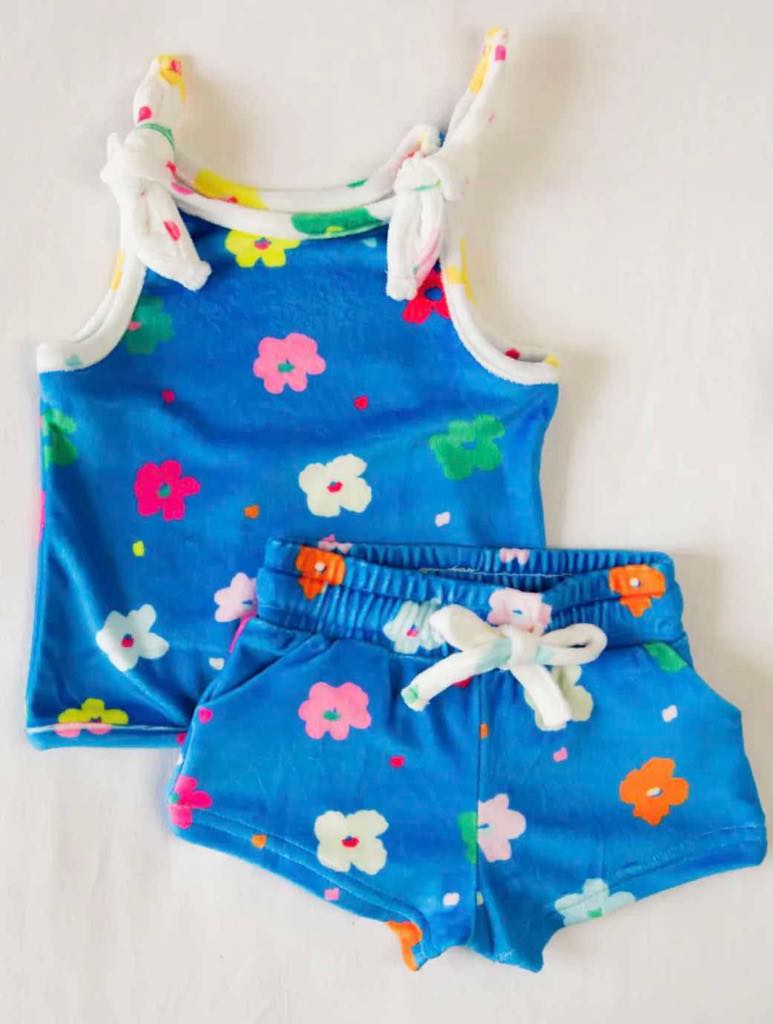 preorder G5502208 colorful flowers sleeveelss shorts blue Summer girls set