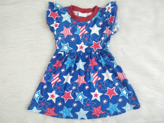 4th Of July Stars Print Girls Dress