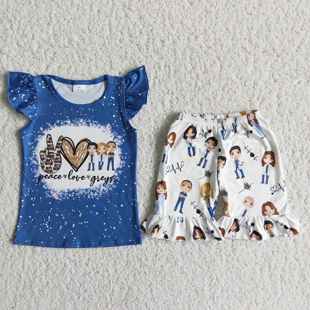 D11-30 Blue Bleach Design Flutter Doctor Summer Girls Set
