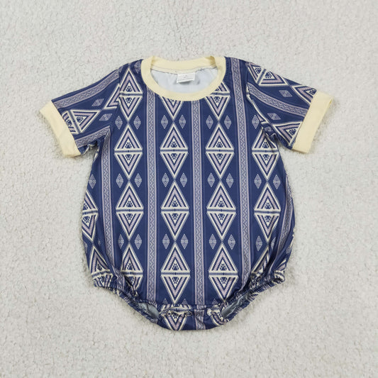 SR3713 Western Aztec Navy Blue Short Sleeve Boys Romper