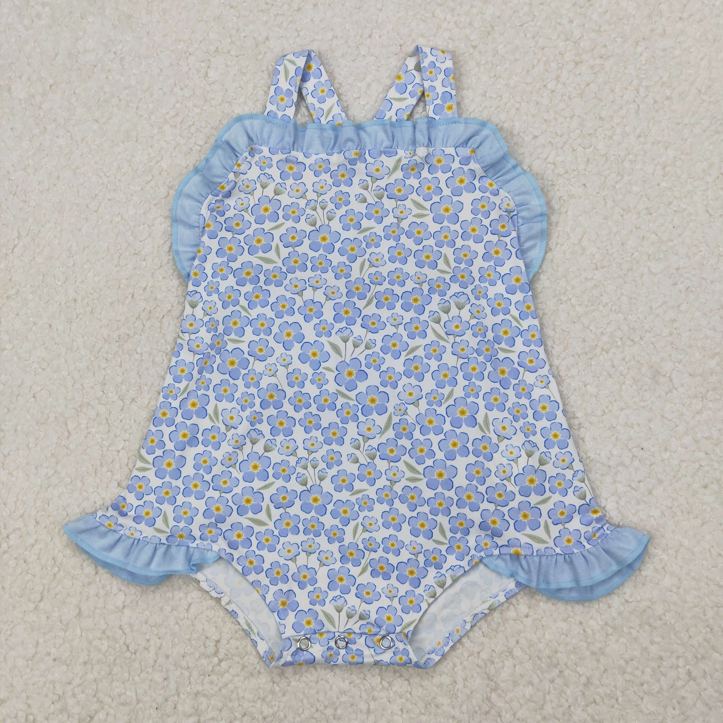 SR2791 blue flowers floral bow girls romper