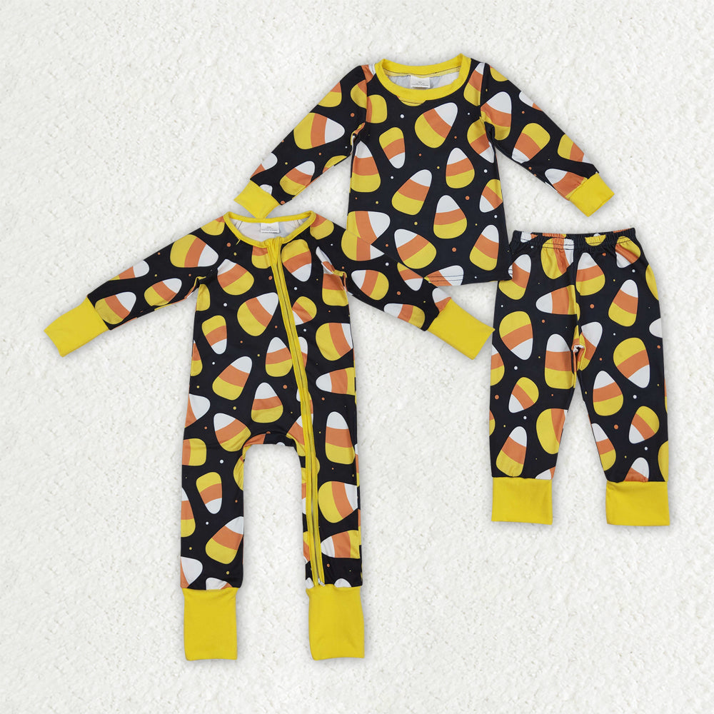Halloween corn candy pajamas/romper RTS sibling clothes