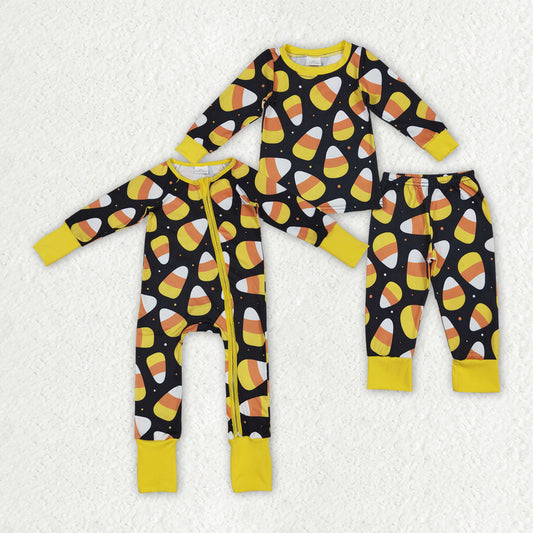 Halloween corn candy pajamas/romper RTS sibling clothes