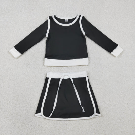 GLD1481 Yoga Black Long Sleeve Skorts Skirts Girls Set