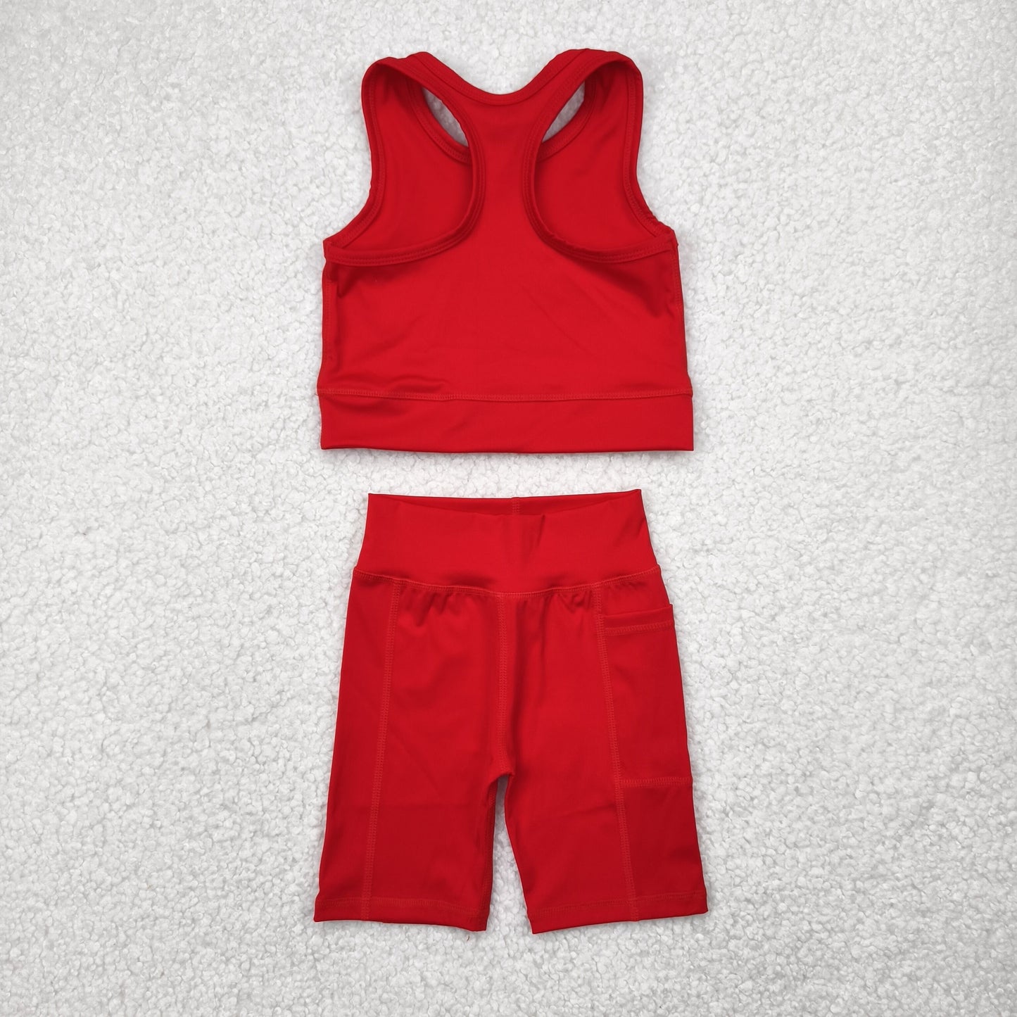 GSSO1519 red sleeveless shorts girls set yoga clothes