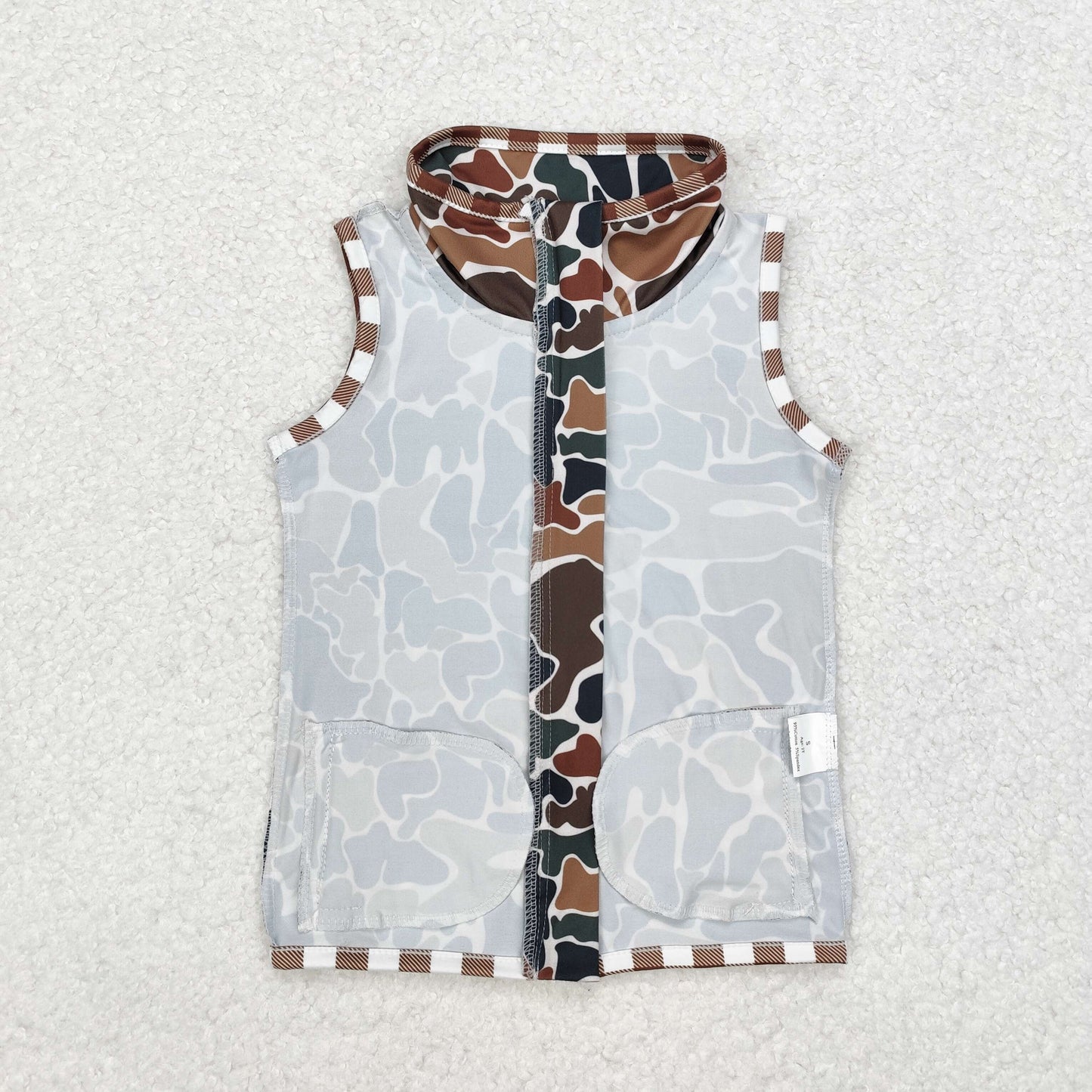 BT0856 brown camo sleeveless kids zipper coat