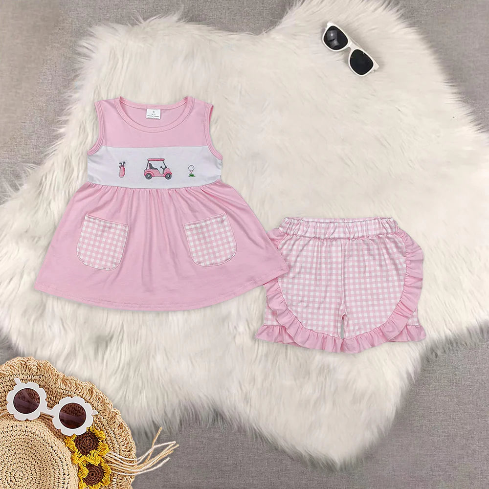 cartoon golf Summer girls/boys set Sibling Clothes RTS