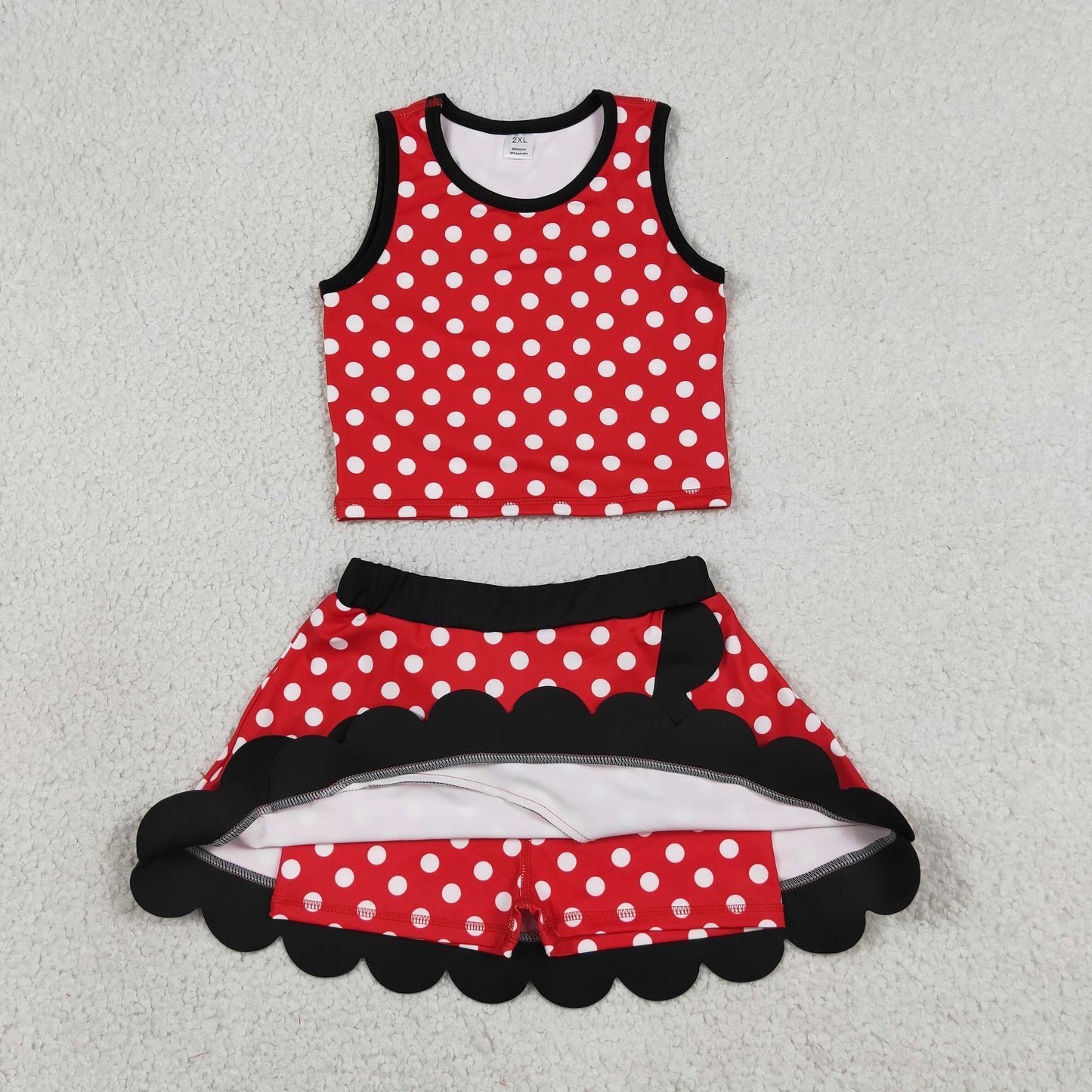 GSD4080 Yoga Cartoon Princess Red Dot Sleeveless Skorts Girls Set