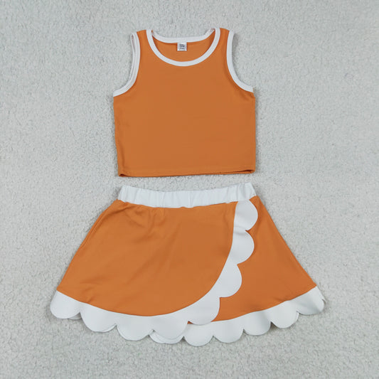 GSD4033 Yoga Cartoon Princess Orange Sleeveless Skorts Girls Set