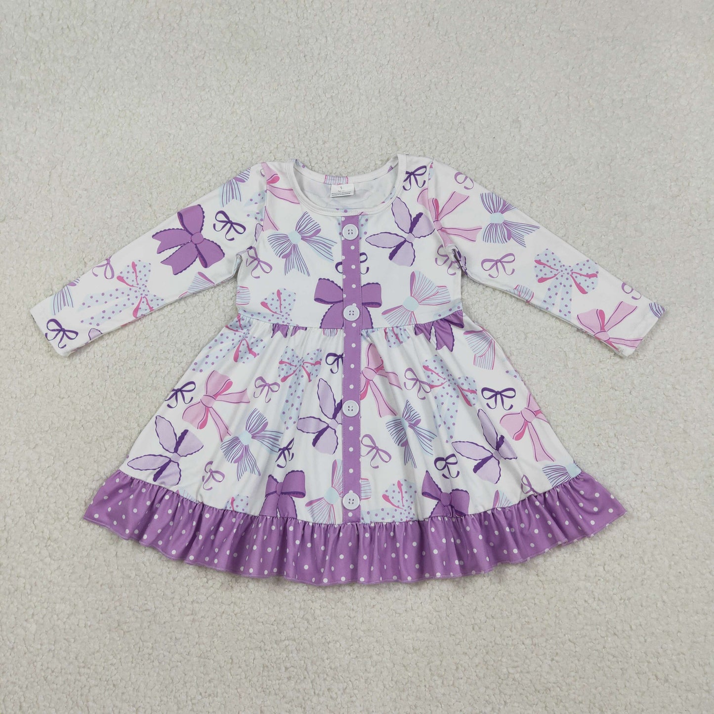 GLD1271 colorful bows purple bows long sleeve girls dress
