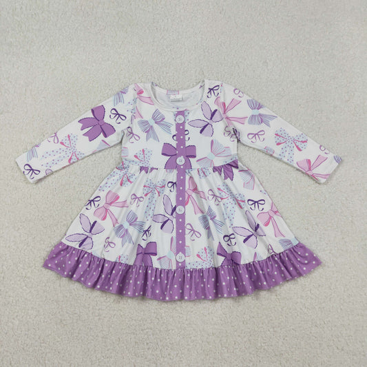 GLD1271 colorful bows purple bows long sleeve girls dress