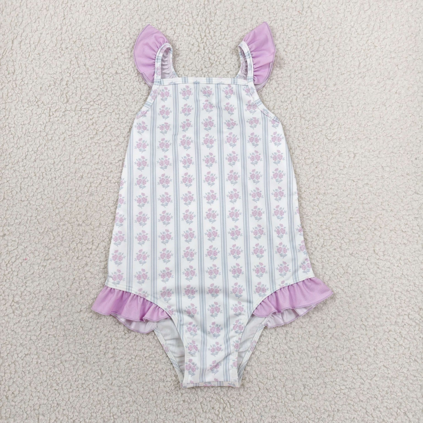 S0643 Purple Flowers Girls Swimsuits