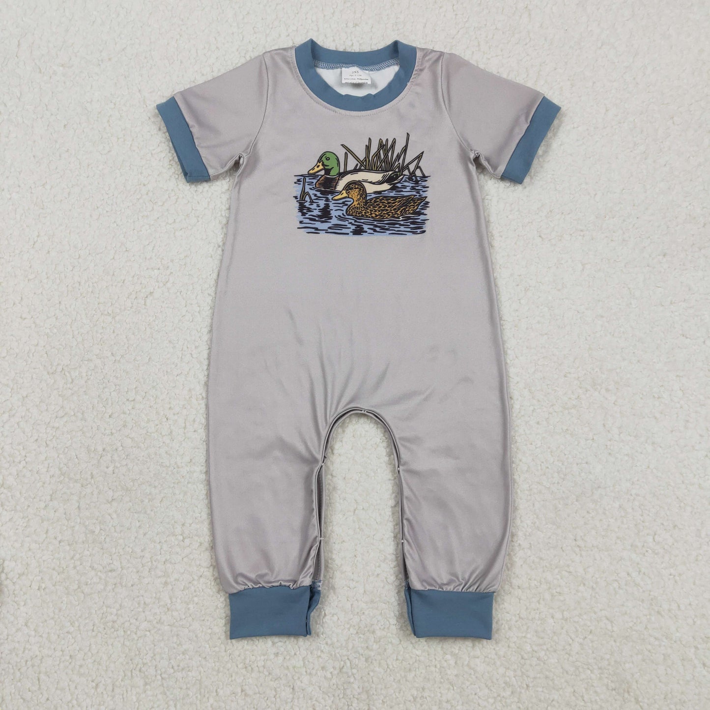 SR3682 Hunting Mallard Duck Grey Short Sleeve Boys Romper
