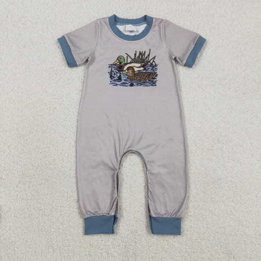 SR3682 Hunting Mallard Duck Grey Short Sleeve Boys Romper