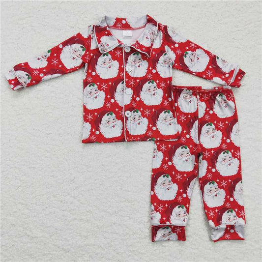 6 C7-24 Christmas Santa Claus red long sleeve pants boys pajamas