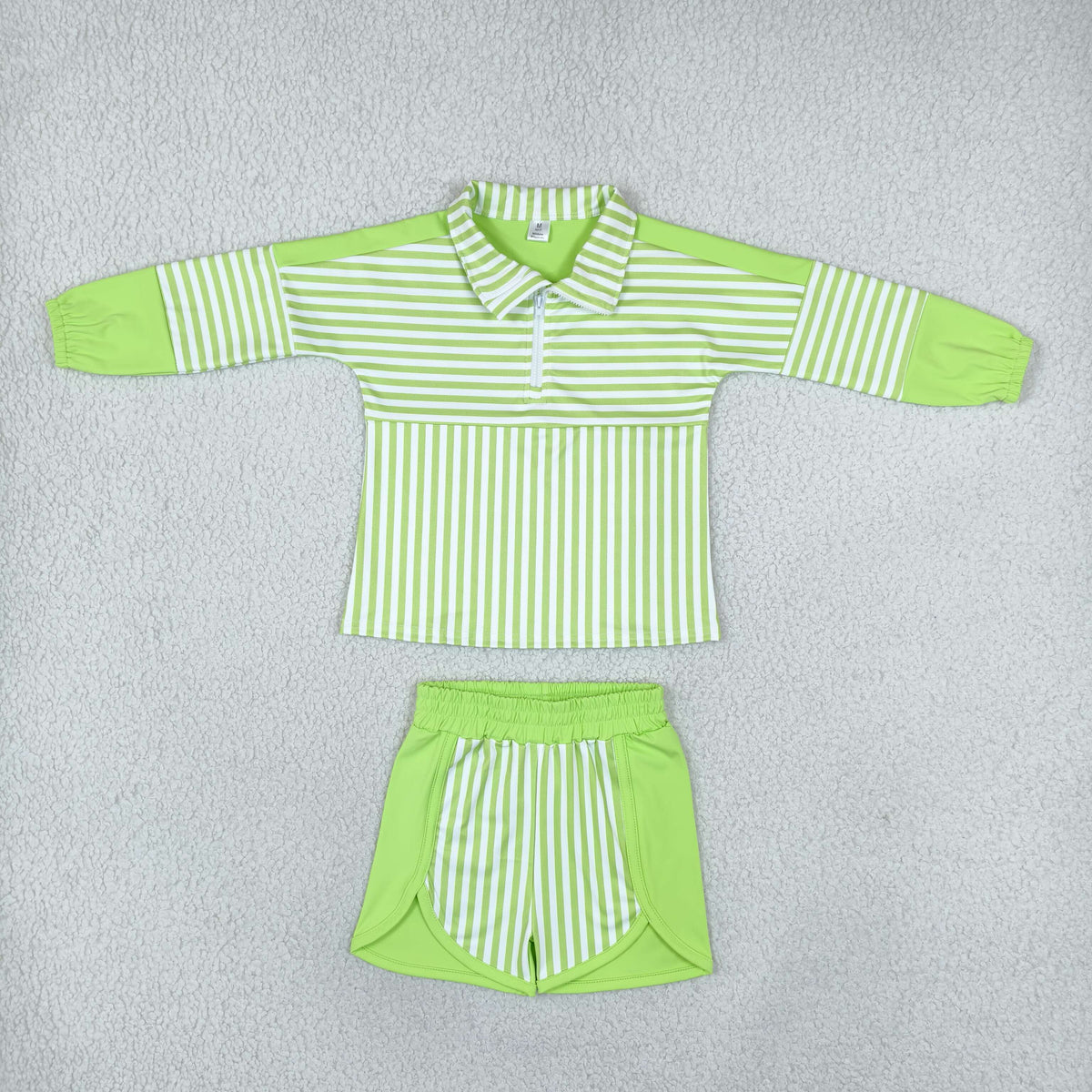 GLS0109 Yoga Green Zipper Long Sleeve Shorts Girls Set