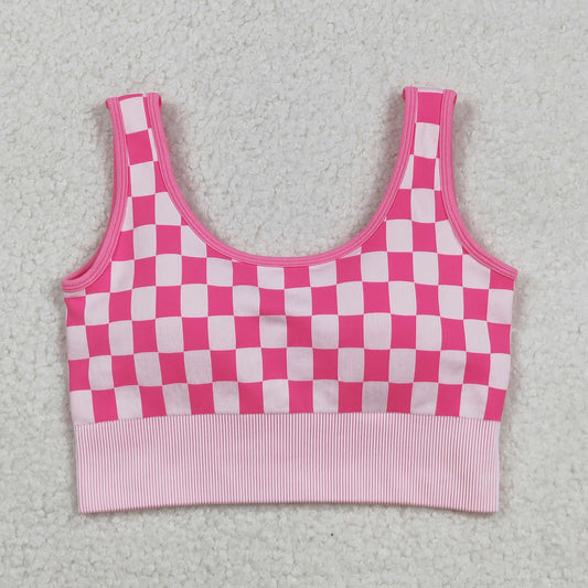 USA SHOP GT1190 hot pink checkered adult women top
