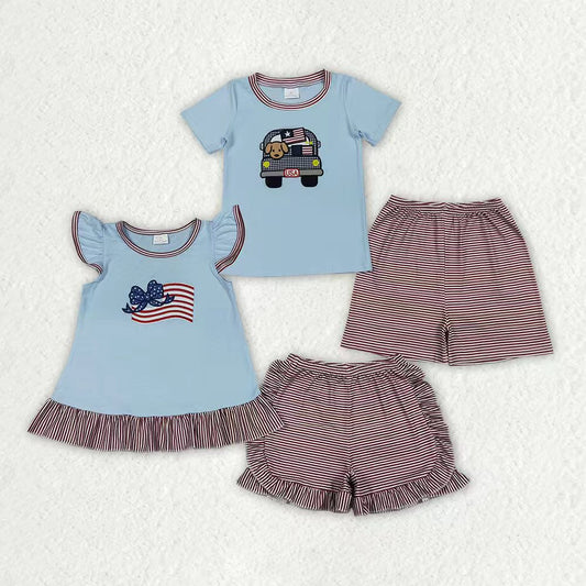 Embroidery July 4th Set/Romper  RTS Sibling Clothes