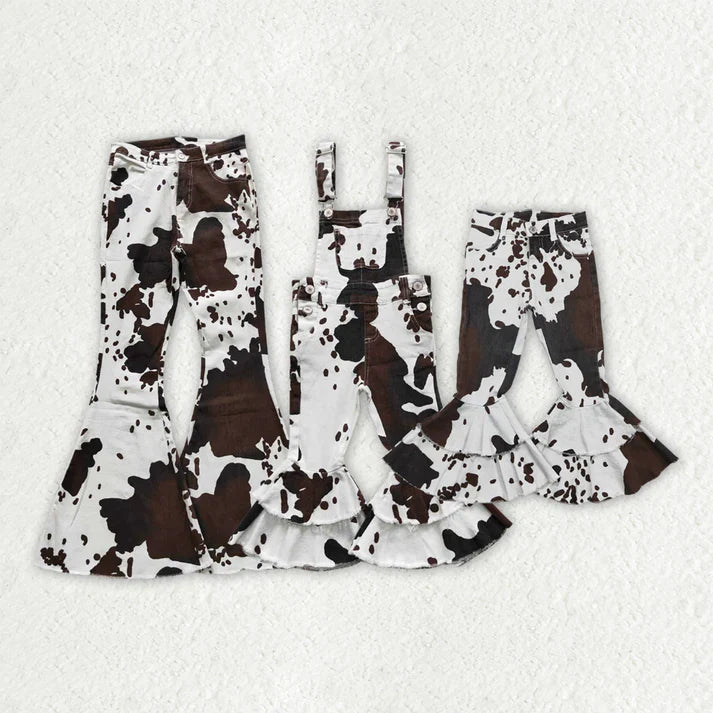 Western cow printing mama and me jeans RTS sibling clothes