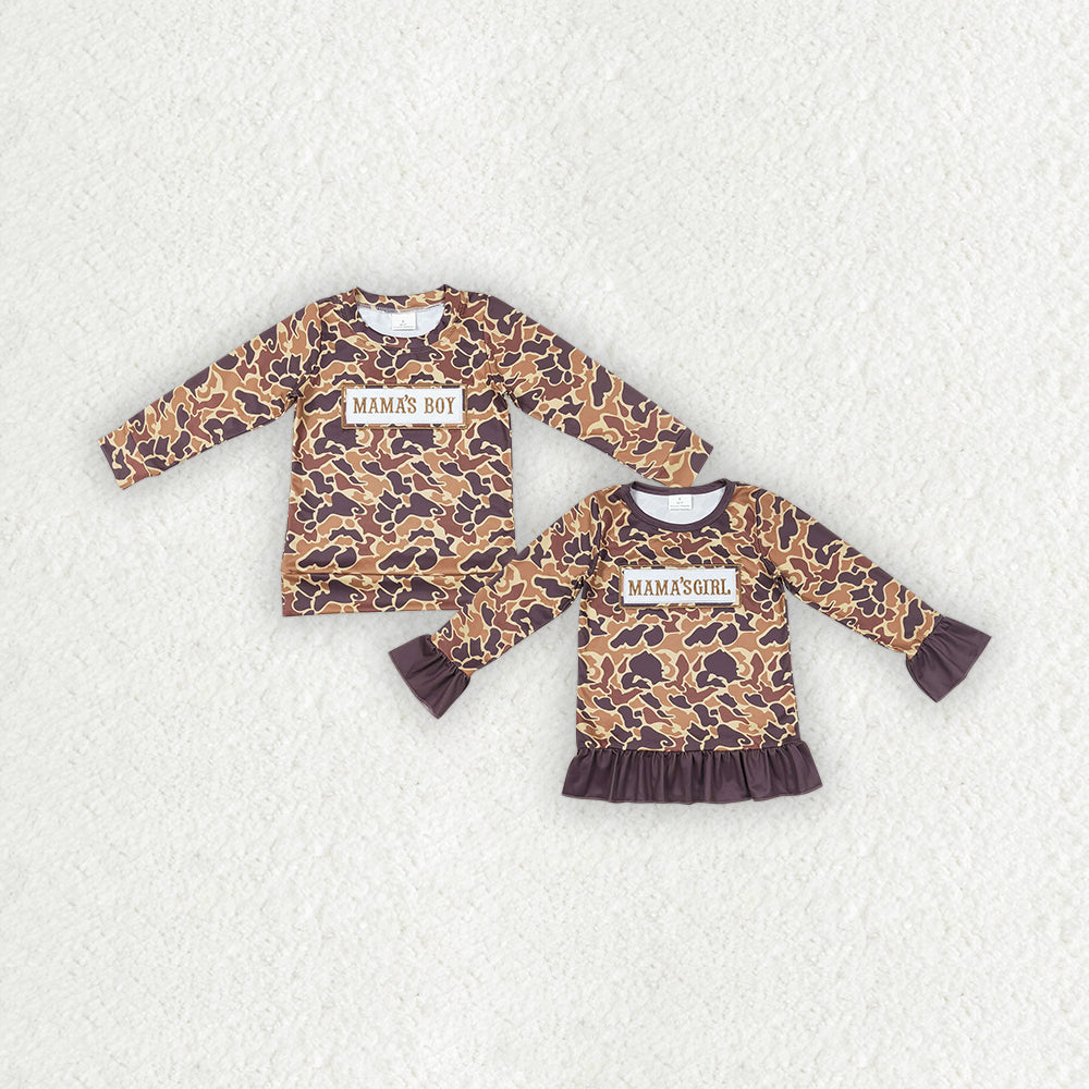 Embroidery Mama's Boy/Mama's Girl Camo Pullover RTS Sibling Clothes