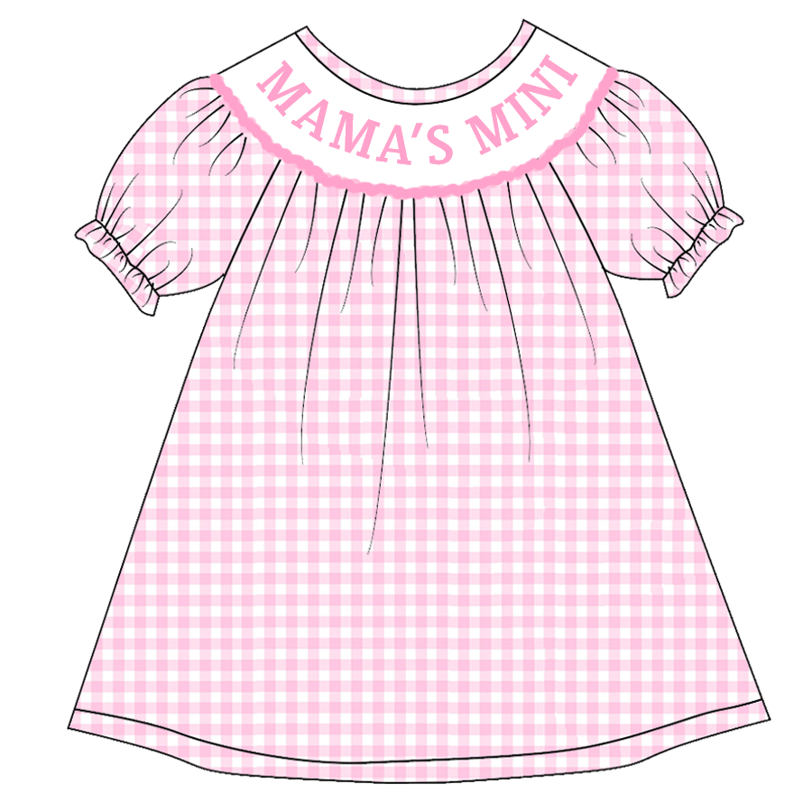 custom style mama's mini pink checkered short sleeve girls dress