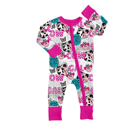 custom S 9.15 Western cow smile long sleeve kids romper