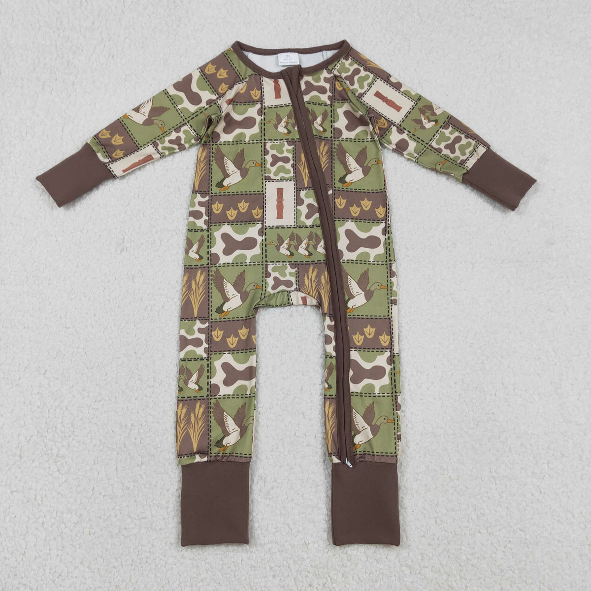 LR2949 Hunting Camo Mallard Duck Zipper Long Sleeve Boys Romper