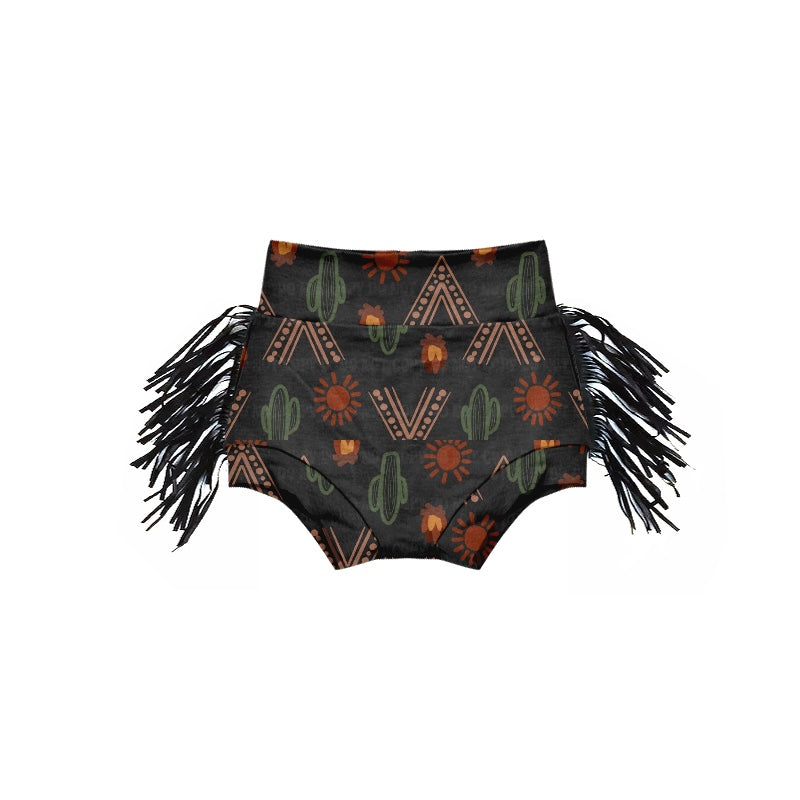 custom Sun cactus black tassels bummies