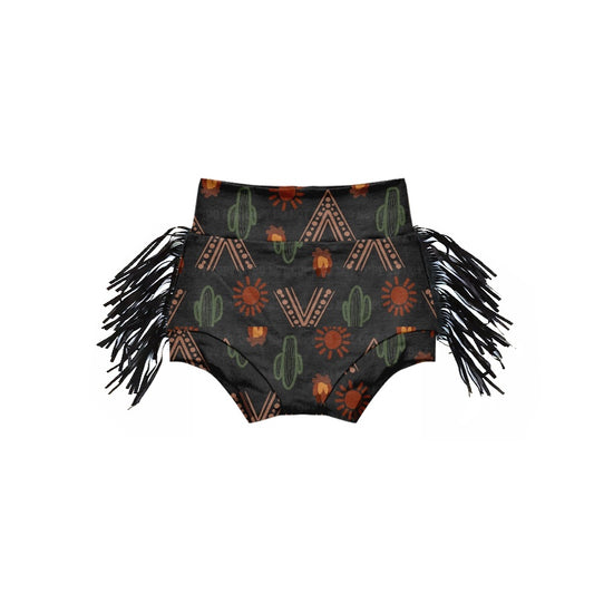 custom Sun cactus black tassels bummies