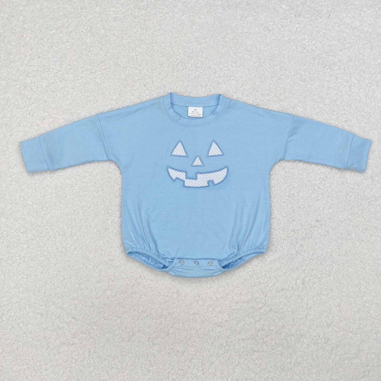 embroidery LR1575 Halloween pumpkin blue long sleeve boys romper