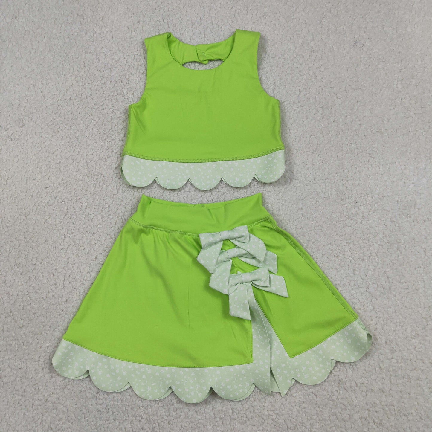 GSD3322 Yoga Solid Color Mint Green Sleeveless Bows Skorts Girls Set