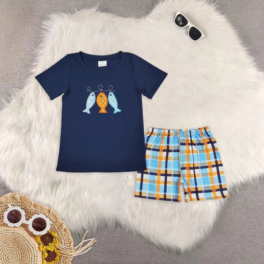 Embroidery hunting fishing boys set RTS Sibling Clothes