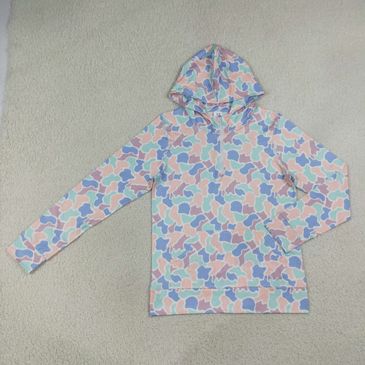 GT1714 Hunting Camo Pocket Zipper Hoodie Long Sleeve Adult Women Top
